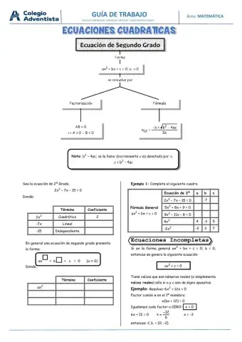 Ecuaciones cuadráticas