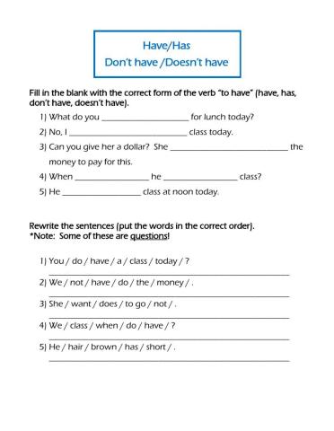 The Verb to have (have, has, don't have, doesn't have)