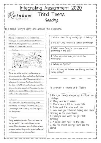 Reading exam 3rd teens