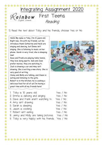 Reading exam 1st teens