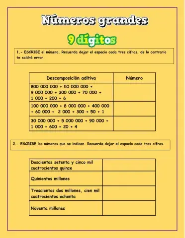 Descomposición de números con 9 dígitos