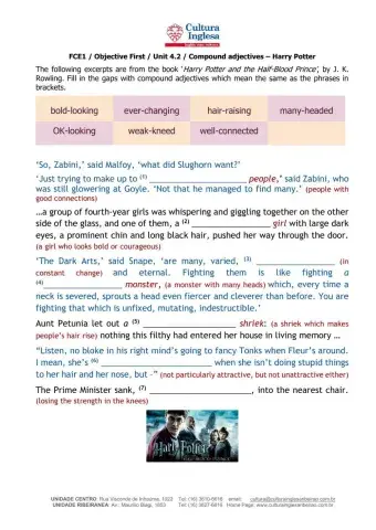 FCE1 Objective Un.4 Harry Potter compound adj