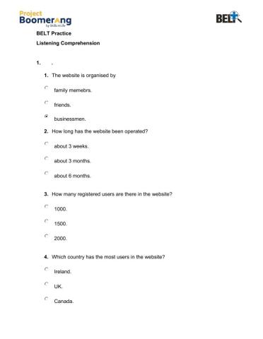 BELT Listening Comprehension Practice Part I