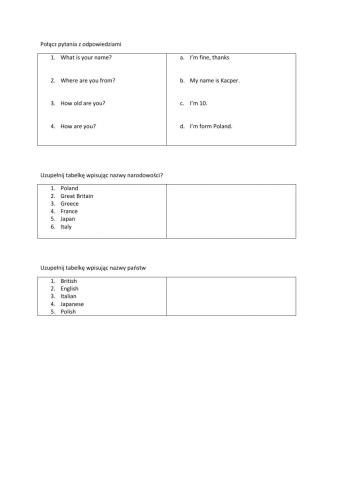 Personal questions and countries