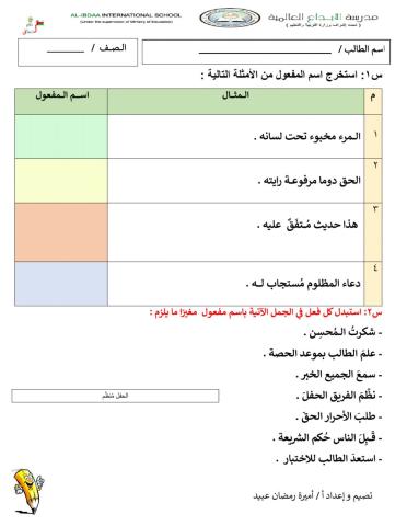 تدريبات اسم المفعول  2