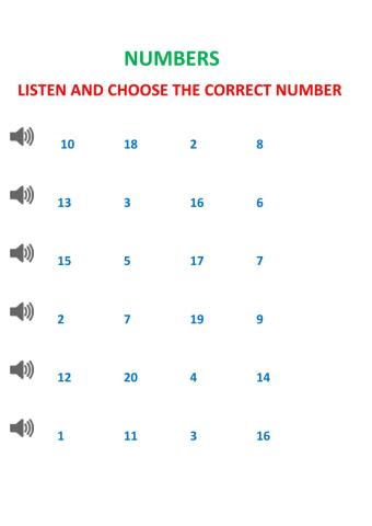 Numbers 1-20 listening