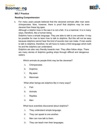 BELT Reading Comprehension Practice Part I