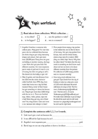 Unit 6 Topic Worksheet