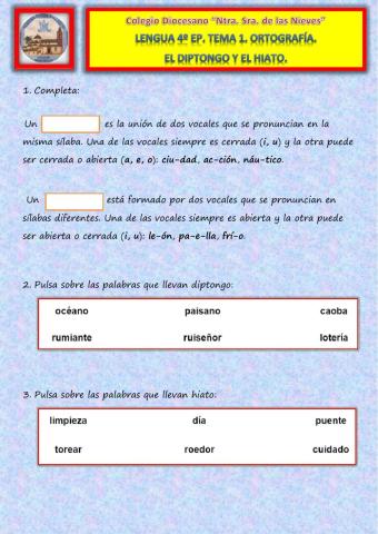 Tema 1. Ortografía. El diptongo y el hiato