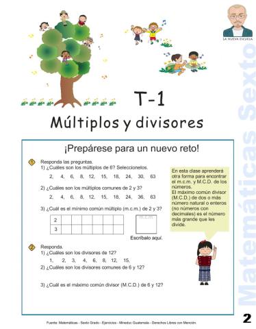 Matemáticas Sexto Primaria Ejercicios P. 2 - Múltiplos y divisores