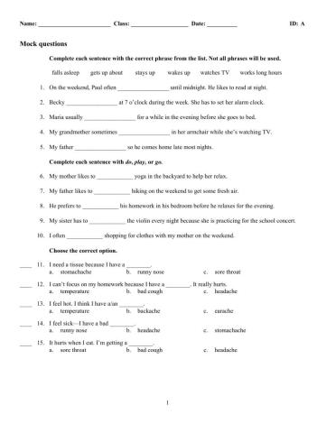 Life 3 Unit 1 Mock Test
