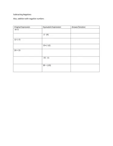 Adding and Subtracting Intergers-Equivalent Expressions