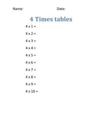 Times tables of 4