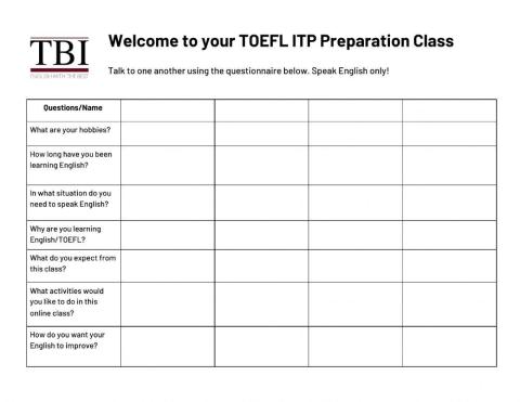 TOEFL ITP Preparation Class - Get to know each other