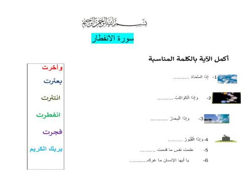 سورة الانفطار للصف الخامس