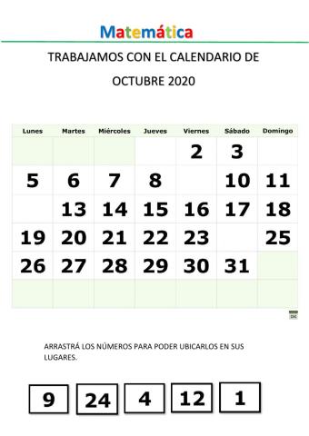 Calendario mes de octubre