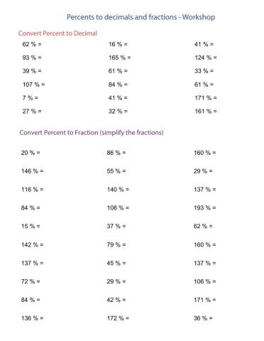 Converting percents to fractions and decimals