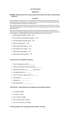 Unit 1 final activity