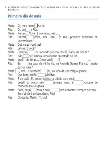 Primeiro dia de aula - verbos em presente