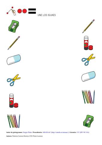 Sa colegio. unir objetos iguales