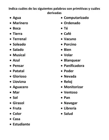 Palabras primitivas o derivadas