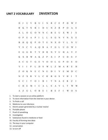 Inventions word search