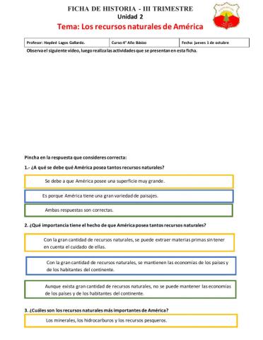Recursos naturales en américa
