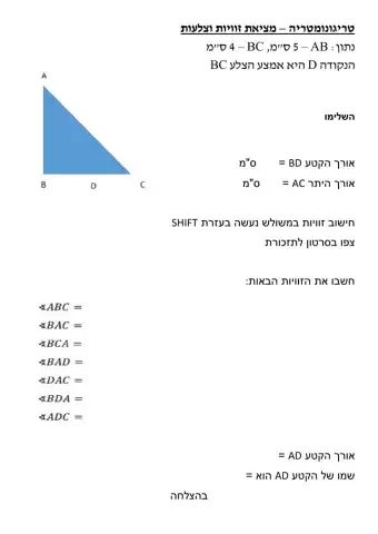 טריגונומטריה - חישוב זוויות וצלעות