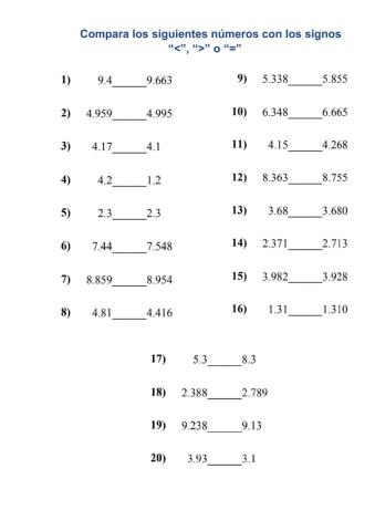 Comparar nùmeros con signos