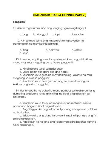 Diagnostic Test in FILIPINO PART 2