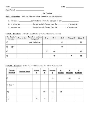 Ion and charged isotope practice