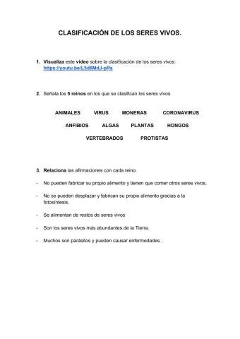 Clasificación Reinos seres vivos
