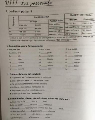 L'adjectif possessif