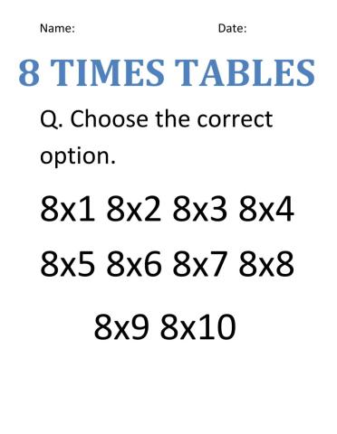 Times tables of 8