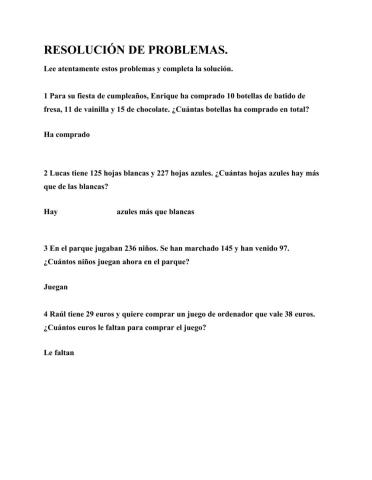 Problemas de sumas y restas