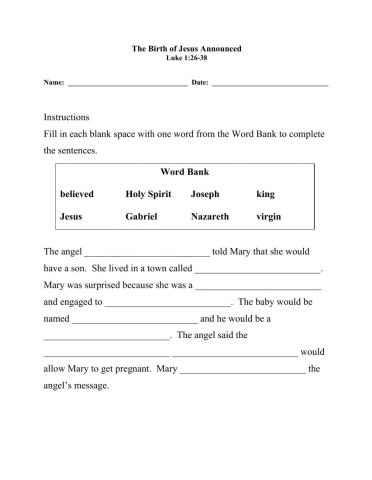 The Birth of Jesus Announced