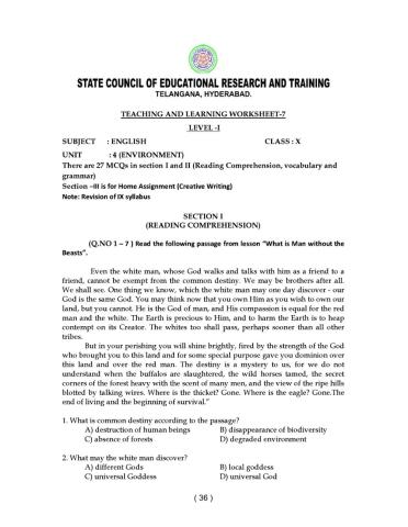 10 Class Level 1 Work Sheet 7