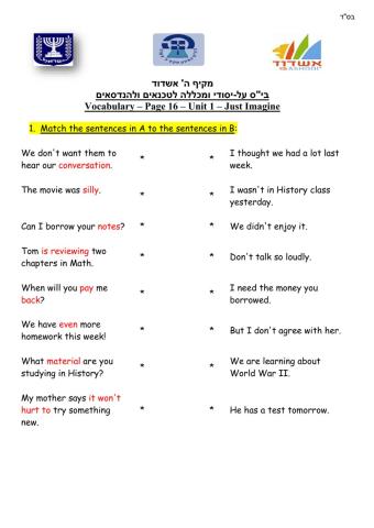 Vocabulary Practice - Just Imagine - After p.16