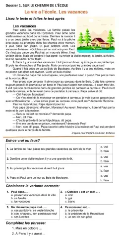 La vie а l’école. Les vacances