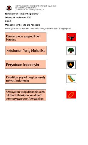 Memasangkan Bunyi dan Simbol Sila Pancasila
