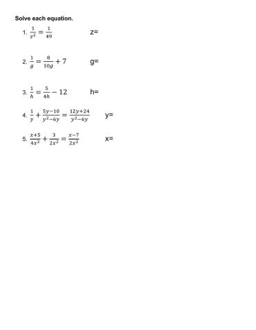 Evaluating Rational Equations
