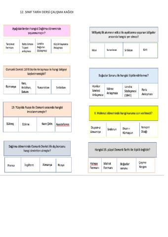 19 yy Osmanlı çalışma Kağıdı