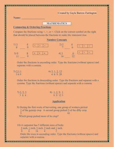 Comparing and Ordering Fractions