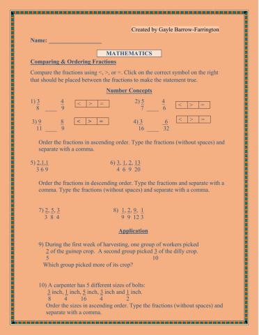 Comparing and Ordering Fractions