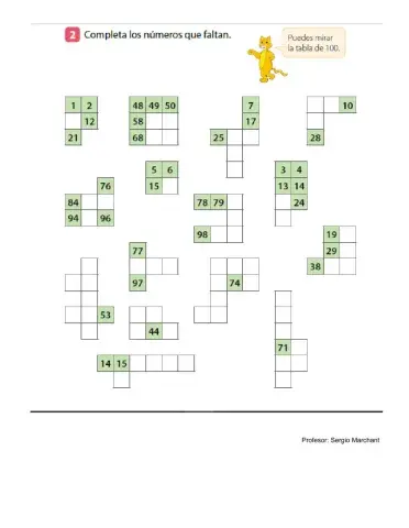 Completa la tabla con números del 1 al 100