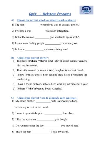Quiz - Relative Pronouns