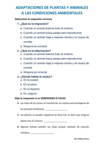 Adaptaciones de plantas y animales