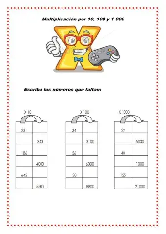 Multiplicación por 10, 100 y 1 000