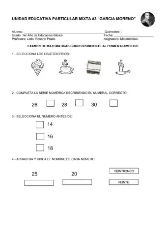Examen-Matemáticas-Primero