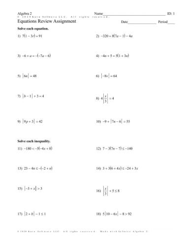 Equations and Inequalities and Absolute Value